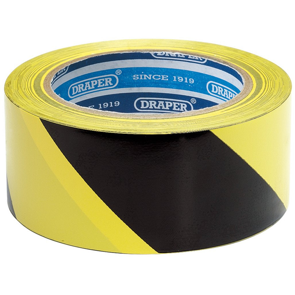 Draper Adhesive Hazard Tape Roll, 33m x 50mm, Black and Yellow (63382)