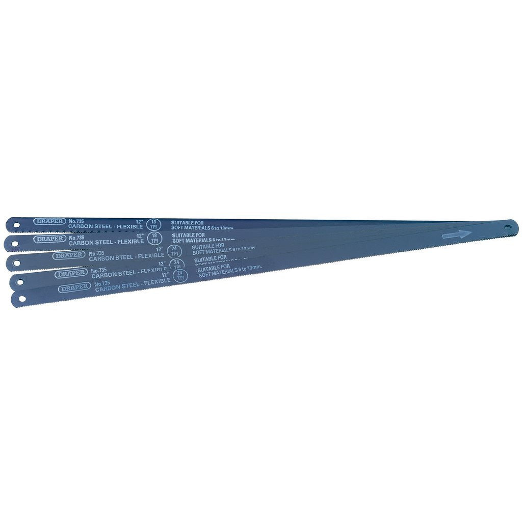 5 Assorted 300mm Flexible Carbon Steel Hacksaw Blades (Draper 74118)