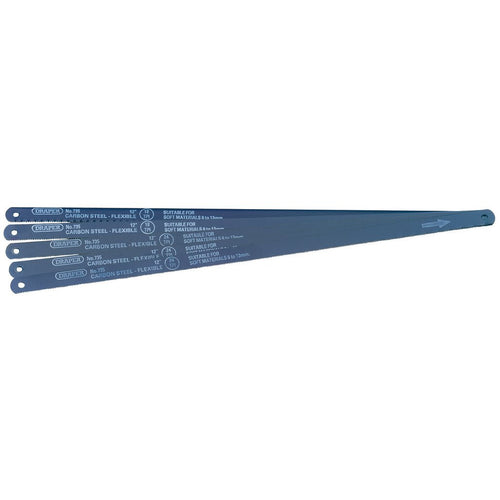 5 Assorted 300mm Flexible Carbon Steel Hacksaw Blades (Draper 74118)