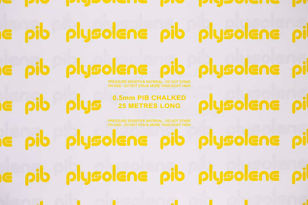 Plysolene PIB Chalked sheeting roll label close-up
