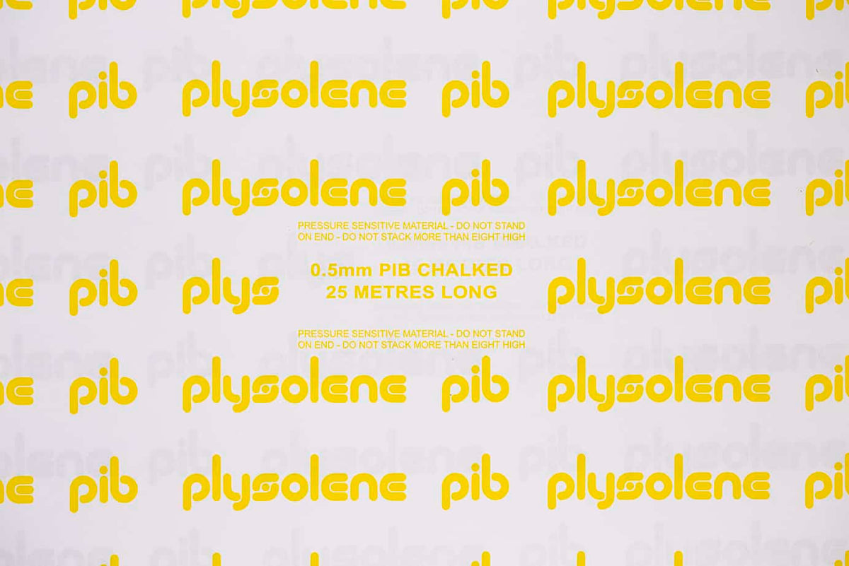 Plysolene PIB Chalked sheeting roll label close-up