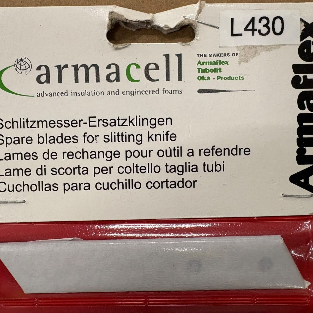 Armacell spare blades for slitting knife packaging card L430 - Pipelagging.com