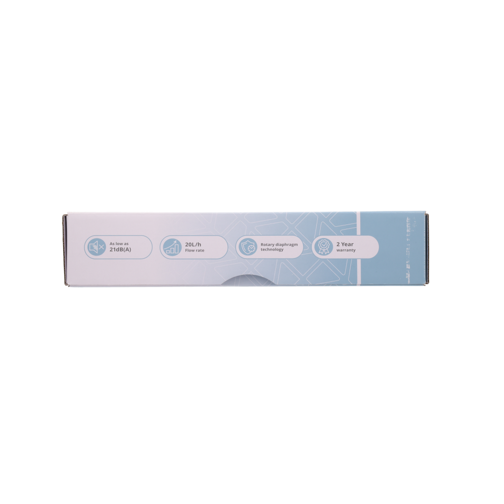 Aspen Mini Blanc FP3578 condensate pump packaging opened with fitting template and quick start guide