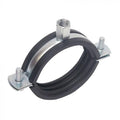 59-66mm Rubber Lined Clamp Two Part Zinc Plated Dual Bossed M8 M10 Thread