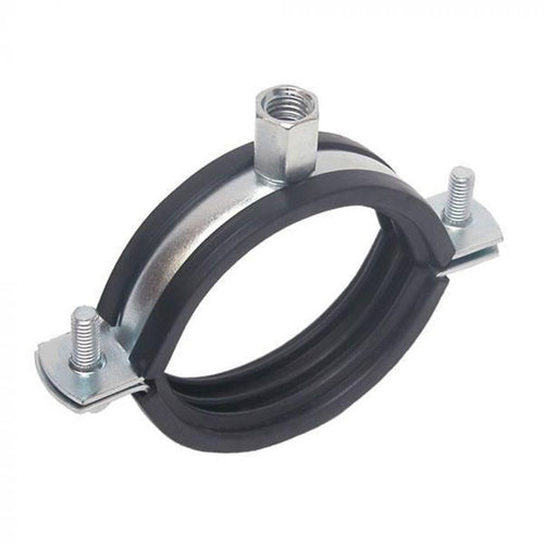 59-66mm Rubber Lined Clamp Two Part Zinc Plated Dual Bossed M8 M10 Thread