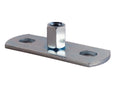 M8/M10 BZP dual-threaded female back plate with hexagonal nut and two fixing holes