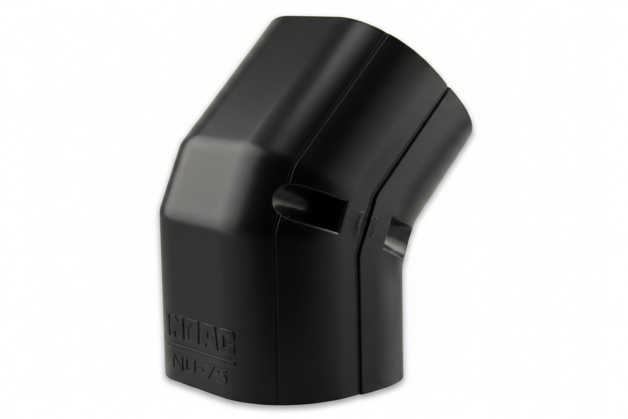 Inoac NU-75 75mm Plastic Pipe Trunking 45° Vertical Elbow - Black