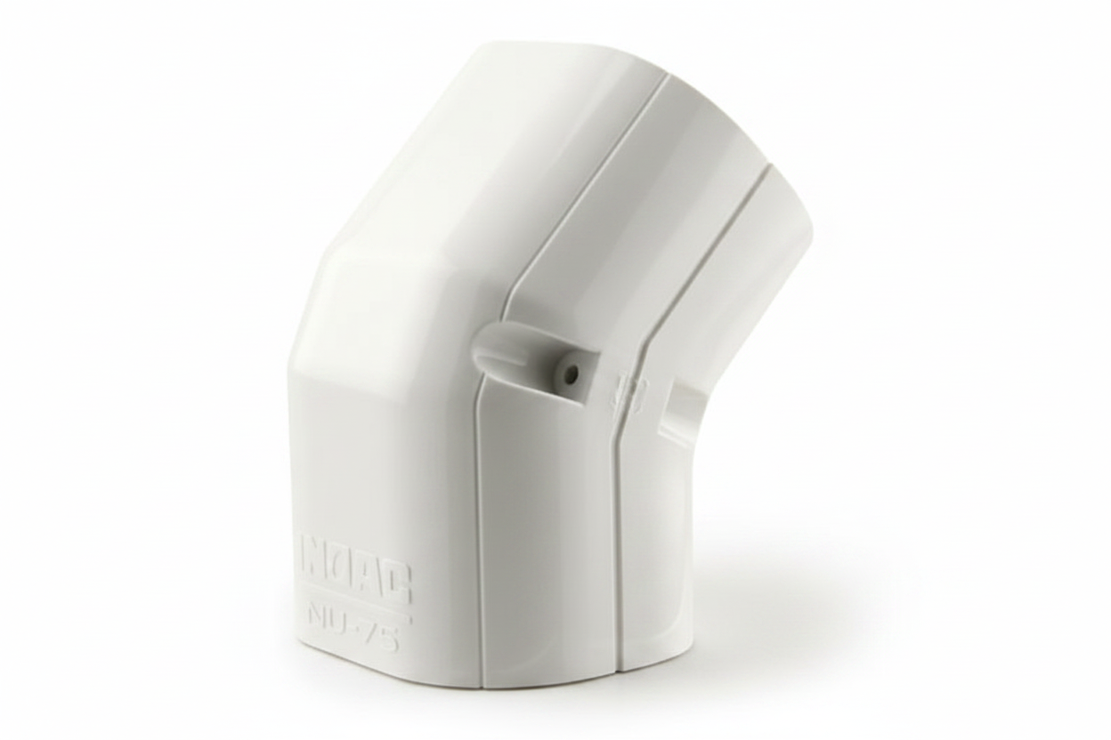 Inoac NU-75 75mm Plastic Pipe Trunking 45° Vertical Elbow - White