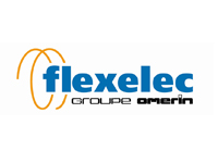 Flexelec UK logo in blue wordmark with wave graphic, for self-regulating heating cables and trace systems at Pipelagging.com, UK.
