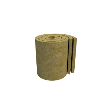 3D render of ROCKWOOL Twin Roll 200mm non-combustible stone wool loft and roof insulation roll, pre-split into two 100mm layers, beige fibrous material on black background.
