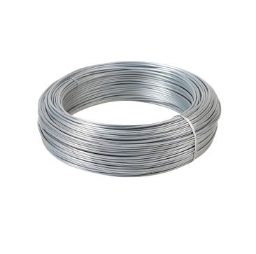 Galvanised steel lacing wire coil, 1.0mm (19 SWG), 1.2kg, Blackwood, tightly wound on white background
