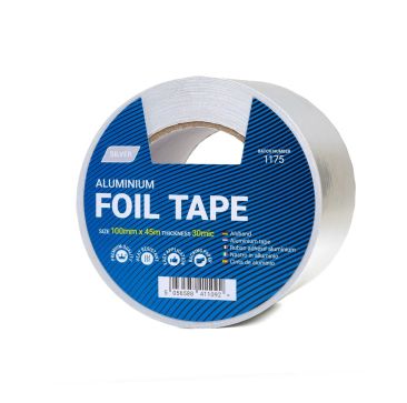 Premium 100mm Aluminium Foil Tape (CFOIL100) from C-Tie. This self-adhesive, acrylic-backed tape features durable 30-micron aluminium foil for superior joints, ducts, and HVAC system sealing. It protects against moisture, dust, and corrosion. It has high 