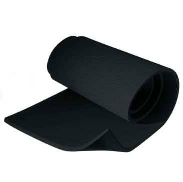 A partially unrolled black HT/ArmaFlex HT-10-99 insulation sheet, showcasing its flexible, closed-cell elastomeric foam structure, designed for high-temperature thermal insulation of pipes, vessels, and ducts.