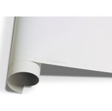 A roll of white Isogenopak® PVC film is partially unrolled. The product name "ISOGENOPAK" is printed on the edge against a plain white background with a shadow effect.