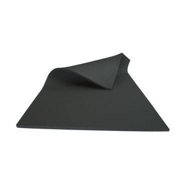 A black Armaflex Evo EnergyShield Foam Sheet, partially folded to show its flexibility and thickness. The nitrile foam insulation is displayed against a white background, highlighting its versatility for pipes, ductwork, and water tanks.
