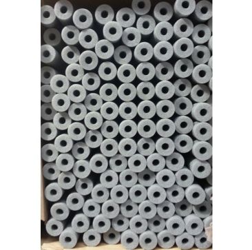 Box of Armacell Tubolit pipe insulation, grey polyethylene foam tubes in 1m lengths, displayed on a white background, for heating and plumbing applications.