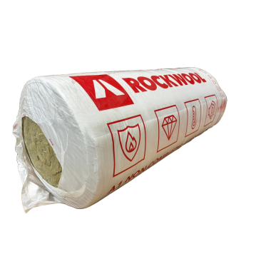 Three rolls of Rockwool Ductwrap Insulation, wrapped in white packaging with red "ROCKWOOL" branding repeated around the sides. The rolls reveal the yellow mineral wool insulation inside, displayed against a white background, showcasing their readiness fo