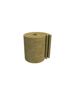 3D render of ROCKWOOL Twin Roll 200mm non-combustible stone wool loft and roof insulation roll, pre-split into two 100mm layers, beige fibrous material on black background.