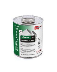 RectorSeal Gene Low-VOC Clear PVC Solvent Cement in a 946ml (1 quart) can, green label with clear body adhesive for regular PVC pipes, featuring NSF and IAPMO certifications, designed for HVAC drain and overflow applications.