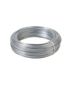 Galvanised steel lacing wire coil, 1.0mm (19 SWG), 1.2kg, Blackwood, tightly wound on white background