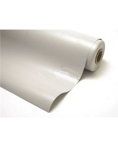 Rolled sheet of white Okapak pipe lagging material with a smooth, glossy finish, partially unrolled to show flexibility and thickness, on a white background.