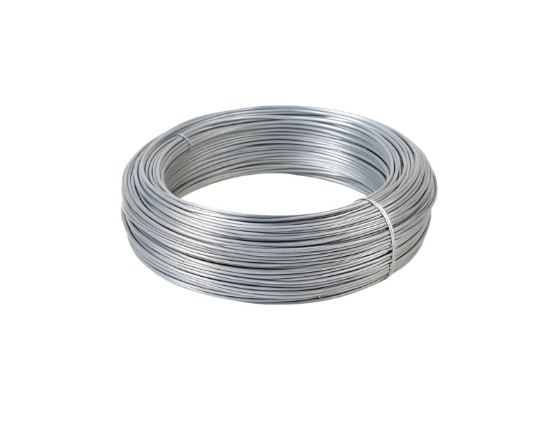 Galvanised steel lacing wire coil, 1.0mm (19 SWG), 1.2kg, Blackwood, tightly wound on white background Galvanised steel lacing wire coil, 1.0mm (19 SWG), 1.2kg, Blackwood, tightly wound on white background