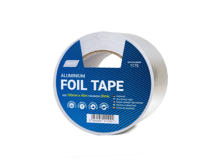 Premium 100mm Aluminium Foil Tape (CFOIL100) from C-Tie. This self-adhesive, acrylic-backed tape features durable 30-micron aluminium foil for superior joints, ducts, and HVAC system sealing. It protects against moisture, dust, and corrosion. It has high Premium 100mm Aluminium Foil Tape (CFOIL100) from C-Tie. This self-adhesive, acrylic-backed tape features durable 30-micron aluminium foil for superior joints, ducts, and HVAC system sealing. It protects against moisture, dust, and corrosion. It has high
