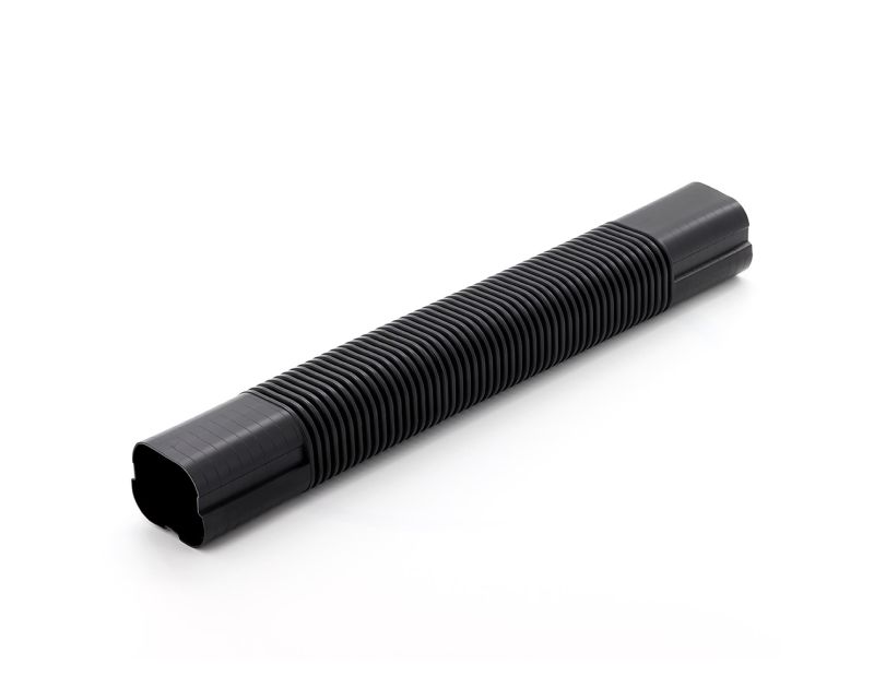 A black Inaba Denko Flexible Joint (ID-SF-100-800-K) with a corrugated design, measuring 100mm in diameter and 800mm in length, shown against a plain white background. The joint features solid square ends for easy connection to air conditioning pipework, A black Inaba Denko Flexible Joint (ID-SF-100-800-K) with a corrugated design, measuring 100mm in diameter and 800mm in length, shown against a plain white background. The joint features solid square ends for easy connection to air conditioning pipework,