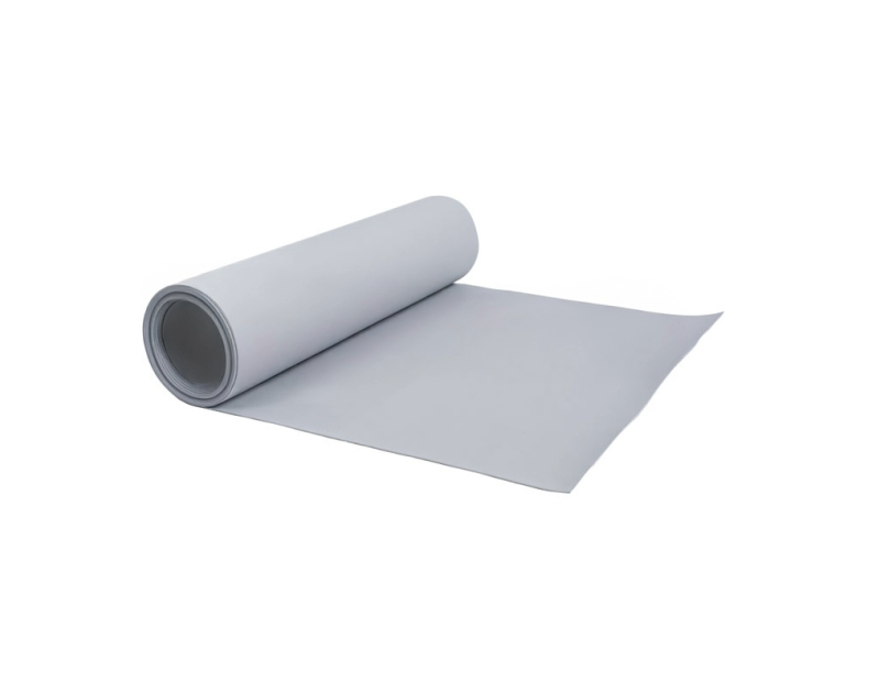 ACH-R20/1-07-GY Arma-Chek R 1mm grey CSM covering sheet roll, partially unrolled on a white background, showcasing flexible polymeric material for industrial insulation protection.